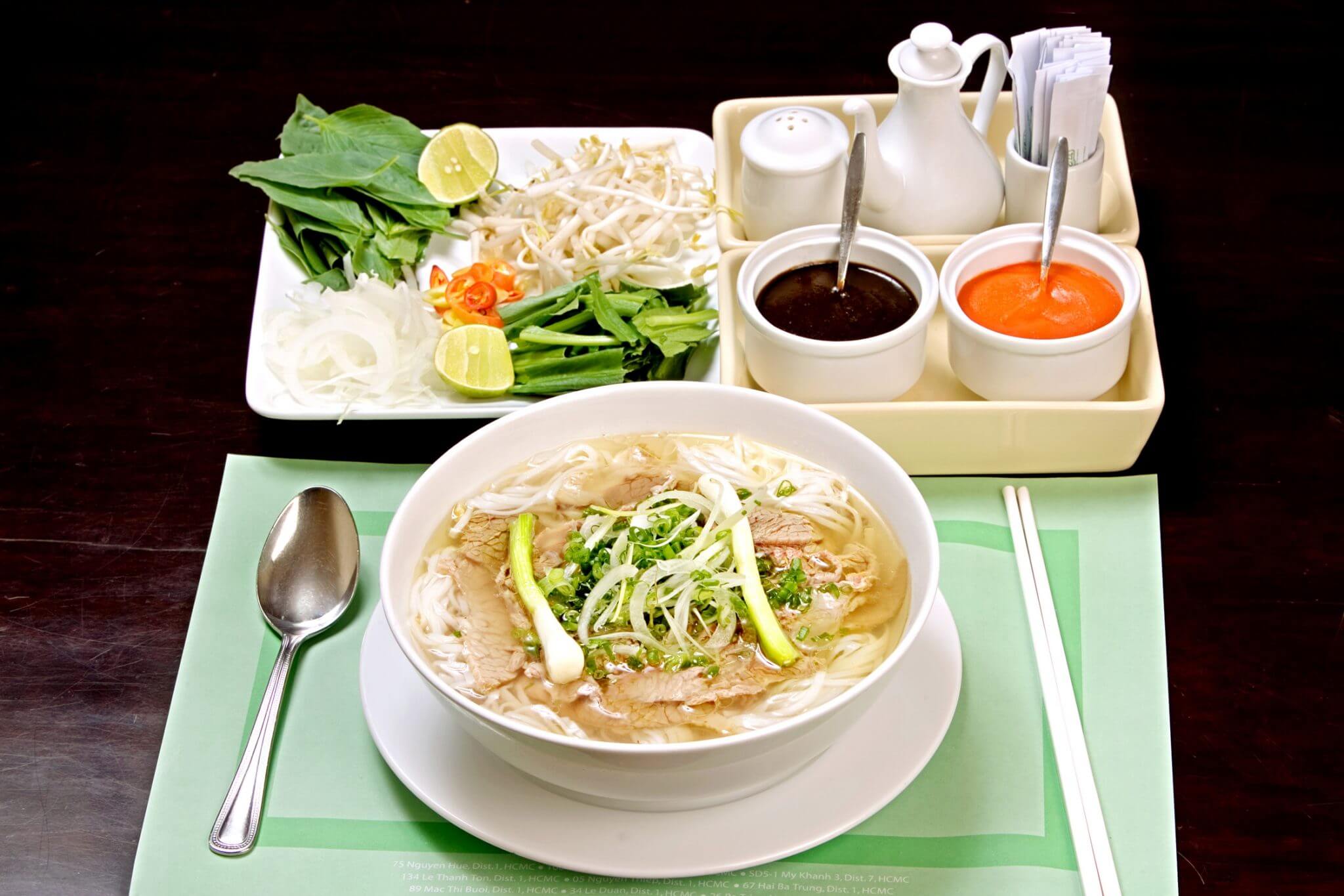 Pho Vietnam's famous traditional food noodle with broth, meat and veggies